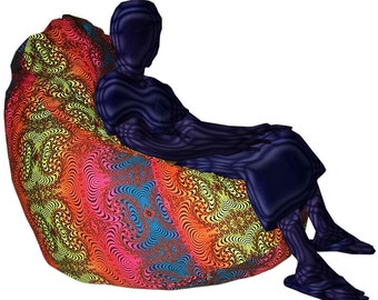 Giant Beanbag : Rainbow Fractal, Psychedelic printed bean bag cover, UV active Fatboy, Trippy, beanbag chair cover (filling not included)