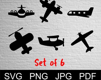 Vector SET OF 6 AIRPLANES- svg Png Jpg Pdf Studio, Studio3, Silhouette Cameo, Cricut, Instant Download