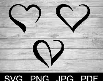 Vector Hearts 3 Designs - SVG Png Jpg Pdf Studio, Studio3, Silhouette Cameo, Cricut, Instant Download