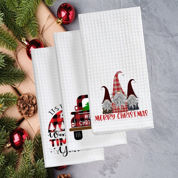 Christmas Waffle Weave Kitchen Towels Set of 2 or 3 Hand Towel 