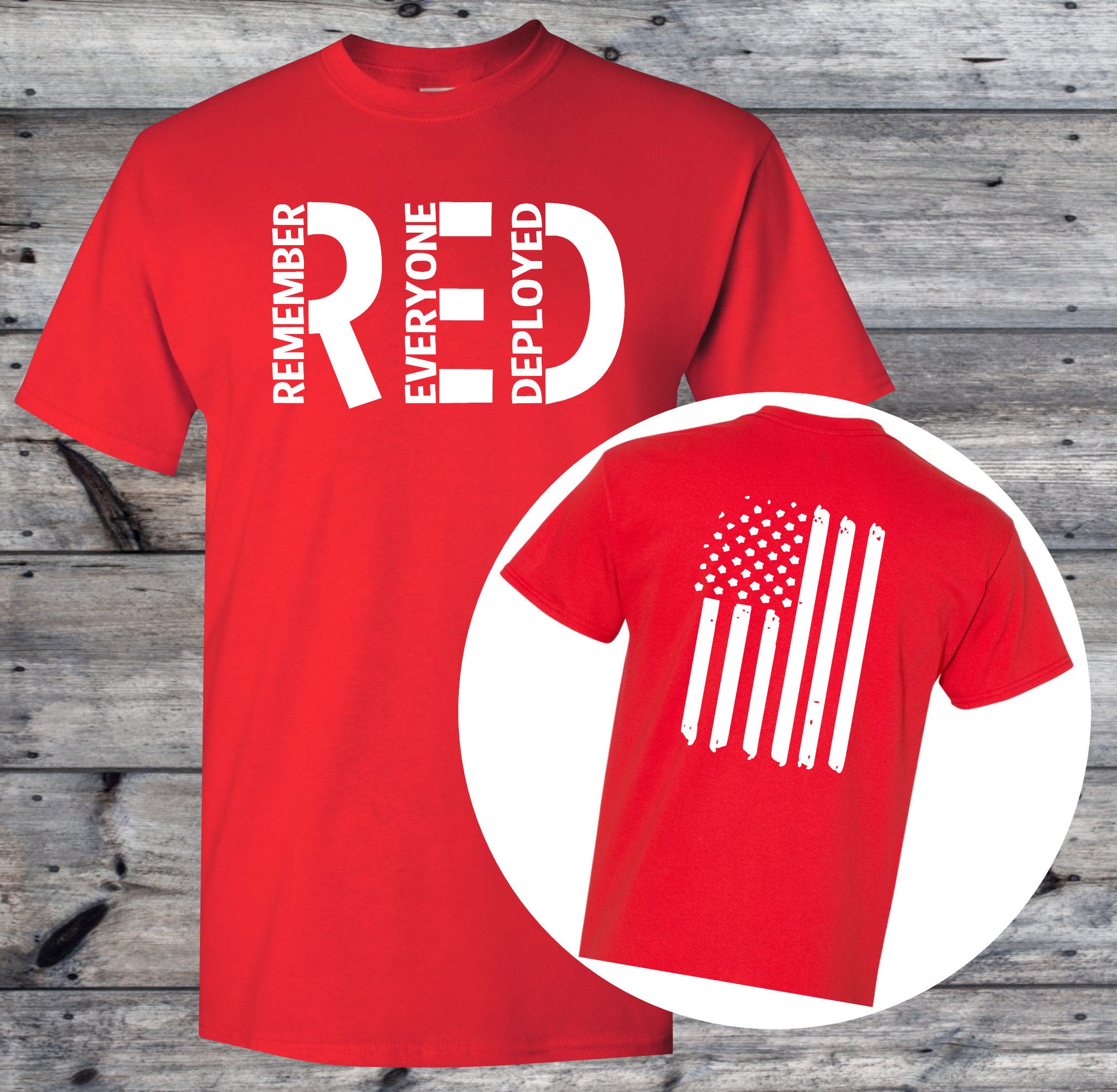 R.E.D. Remember Everyone Deployed RED Friday Two Sided Flag Short Sle…