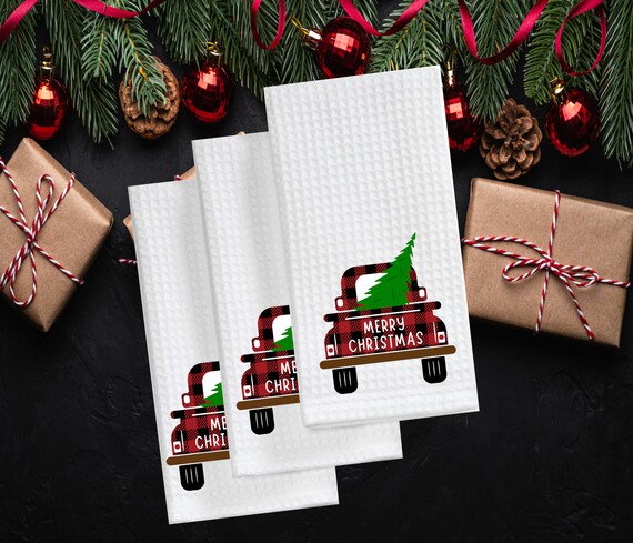 Christmas Kitchen Towels Set of 2,Buffalo Plaid Xmas Tree Dish