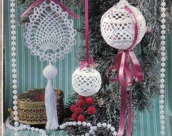 Victorian Crochet Ornaments 1984 Crochet basket Crochet snowman Crochet bugle horse Lace bell Crochet bells Lace dove Crochet boot