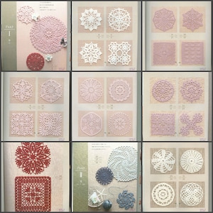 Lacework Four Seasons 10-15-20 cm Lace applique motifs Crochet flower book Doilies crochet pattern book japanese
