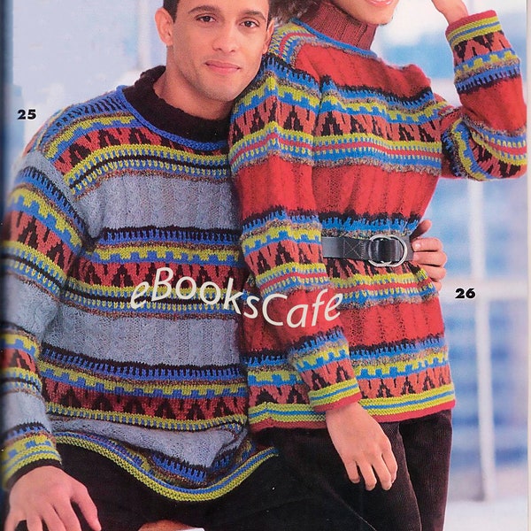 Knitting mans turtleneck pullover & womans turtleneck pullover | Loose fitting pullover | Vintage knit |Faier Isle | Pdf file | Size S-XL |