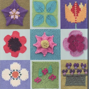 Knitting motifs pattern | Knit flowers motifs | 3D motifs pdf | Instant download | Knit flowers blocks