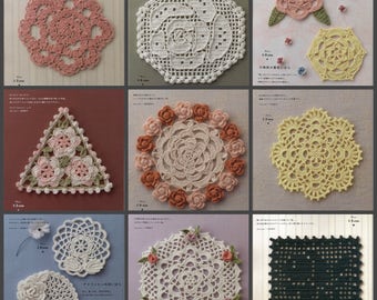 Rose pattern Crochet flower book Lace applique motifs Pdf file Japonese ebook Crochet rose Crochet mini doilies