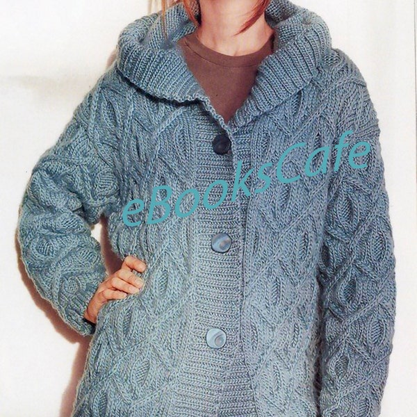 Knitting cabled coat | Oversized allover coat | Coat with stockinette stitch hood | Pdf file | Cable coat sized S/M , L/XL