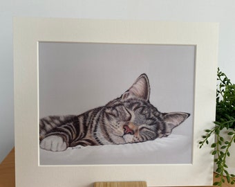 Print of Sleeping Cat, Cute animal print, Cat print, Cat lovers picture, Pastel Pencil Print, Print of pastel pencil drawing, Striped Cat