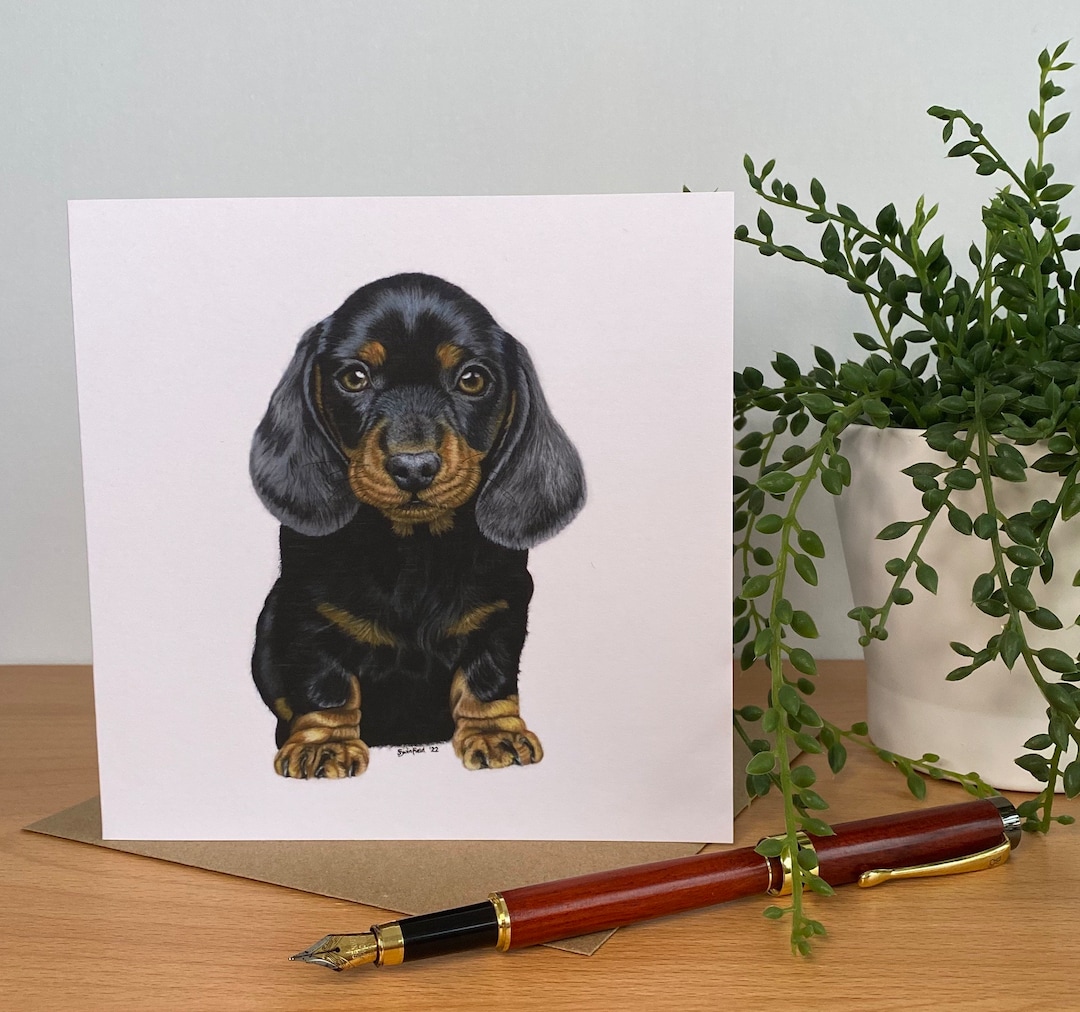 Sausage Dog Greeting Card, Dachshund Puppy Card, Cute Puppy Card