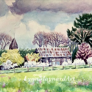 West Bergholt Barn in Spring, original watercolour