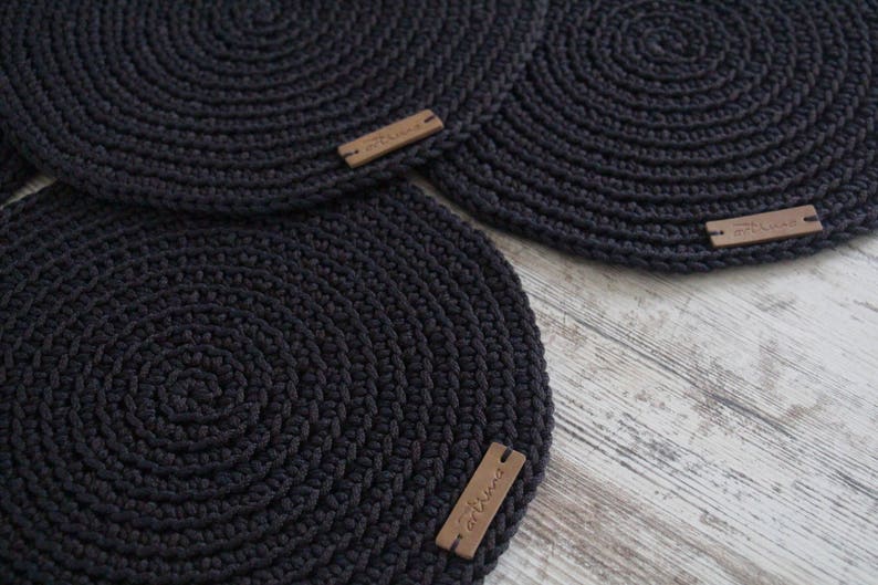 Dark Grey Crochet Table Mats Round Table Mats Set of Etsy UK