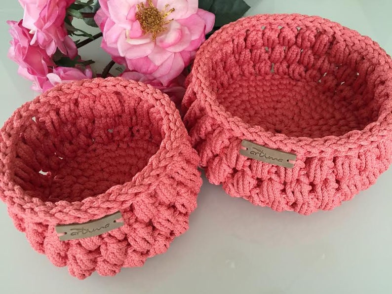 Coral crochet baskets Set of 2 crochet baskets Home storage | Etsy