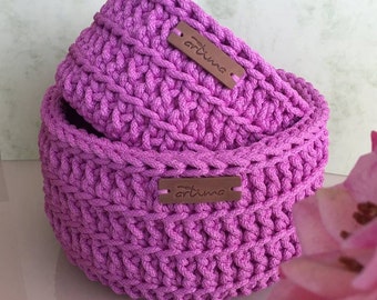 Pink crochet baskets, Round crochet basket, Set of baskets, Crochet storage basket, Bathroom storage, Home storage, Nursery storage,