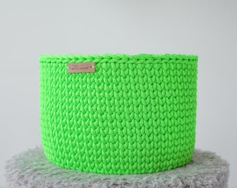 Green crochet basket, Big round crochet basket, Toys Bag, Nursery storage, Laundry Basket, Home storage, Crochet bowl, Bathroom storage