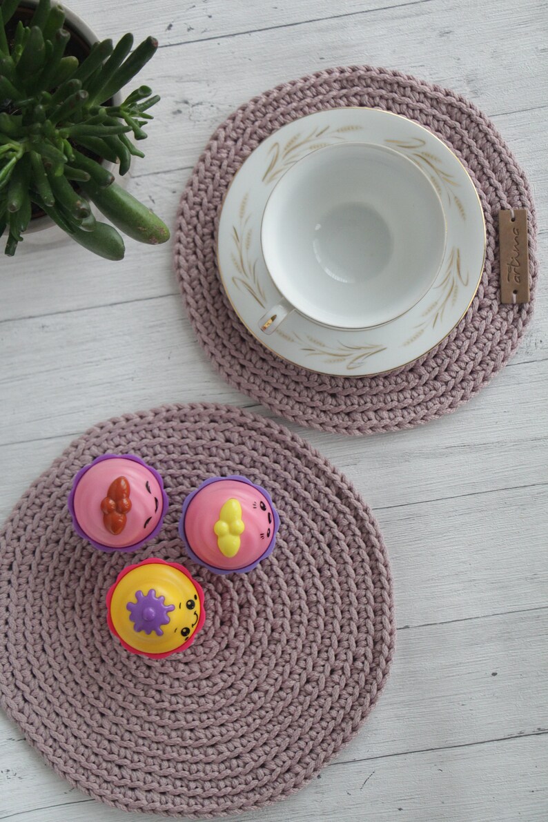 Set of 6 Crochet Table Mats Lilac Placemats Round Crochet Etsy