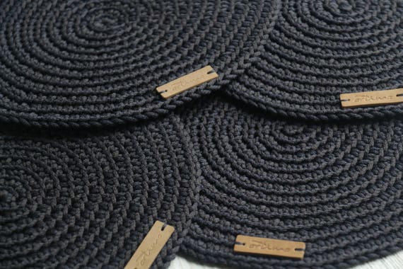 Dark Grey Crochet Table Mats Round Set Of Dark Grey Crochet Table Mats Round, Round Table Mats