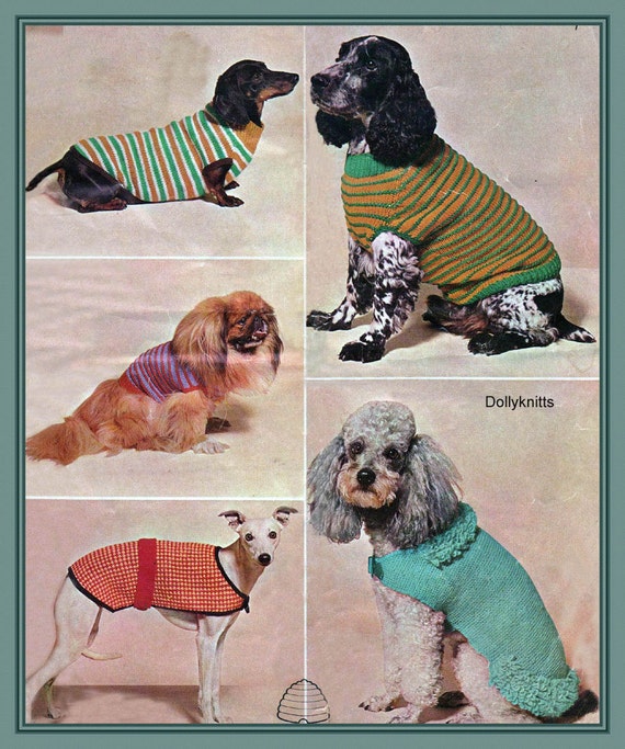 Knitting pattern for 5 dogs coats. Etsy