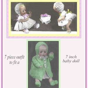 Vintage 7 piece knitting pattern to fit a 7 inch baby doll