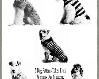 Knitting pattern for 5 vintage style dog coats