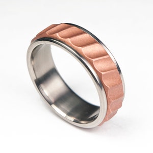 Titanium and Copper Wedding Band 3D Machined Modern Mens Ring
