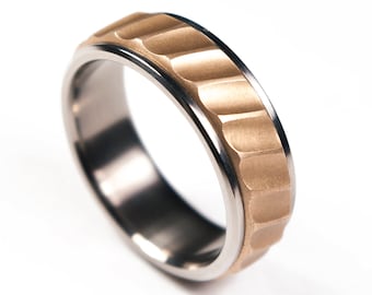 Titanium and Bronze Wedding Band  Modern Mens Ring