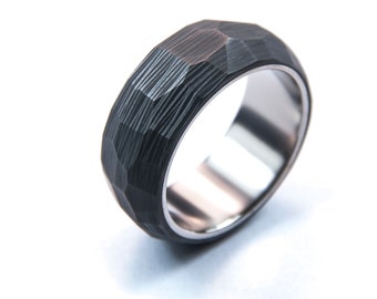 Royalty Carbon Fiber Crystal Ring  | Titanium ring, Carbon fiber ring, Facet ring, handmade, engagament ring ,wedding ring.