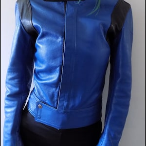 Vintage 80&#39;s Blue Leather Motorcycle Jacket