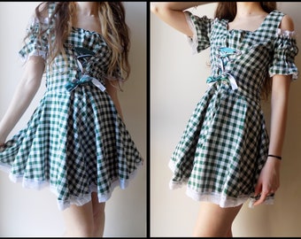 Vintage 90's Dirndl Green Corset Dress