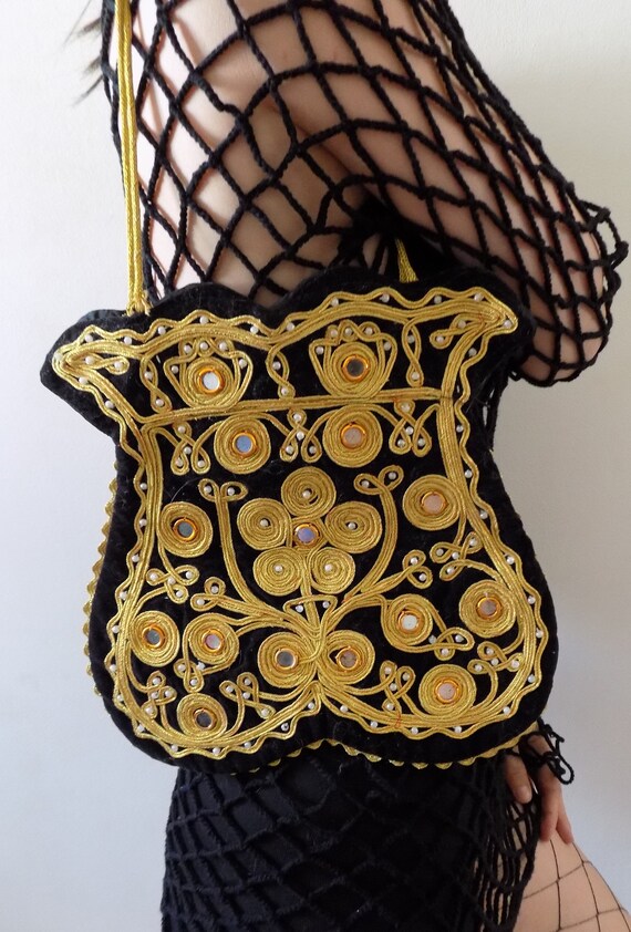 Vintage Golden Embroidery Velvet Bag Etsy