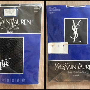 May include: Two packages of Yves Saint Laurent opaque tights. One package is black and blue with the text "Yves Saint Laurent" and "bas et collants Paris". The other package is blue with the YSL logo and the text "Yves Saint Laurent" and "bas et collants Paris".