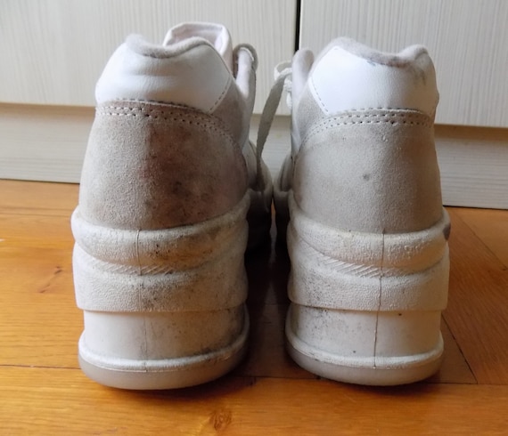 Vintage 90's White/Gray Leather Platform Sneakers - image 7