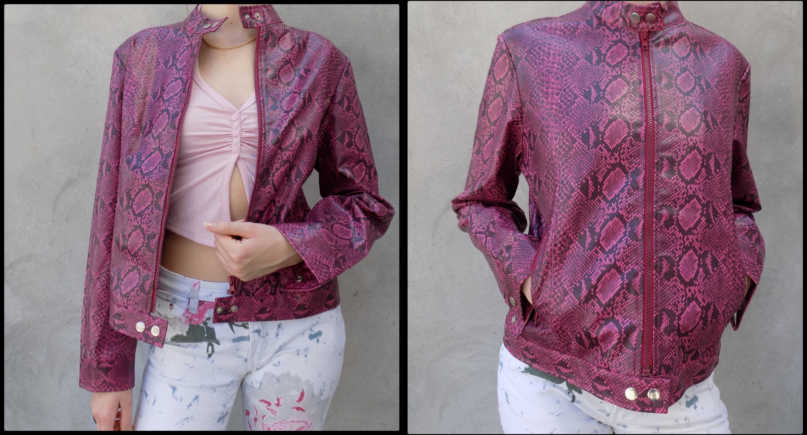 Vintage 90 s Pink Snake Print Jacket Etsy UK
