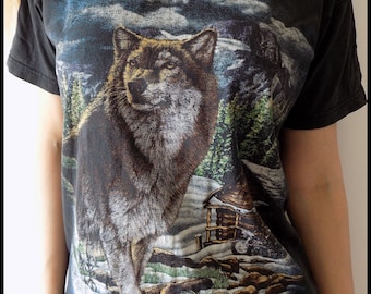 Vintage 90's Native American Wolf Print T-shirt