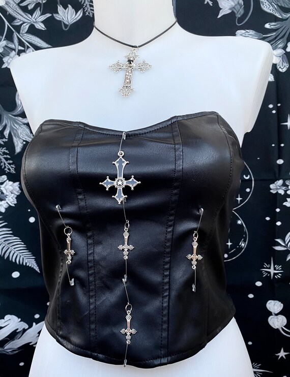 Handmade Goth Faux Leather Cross Corset - Etsy