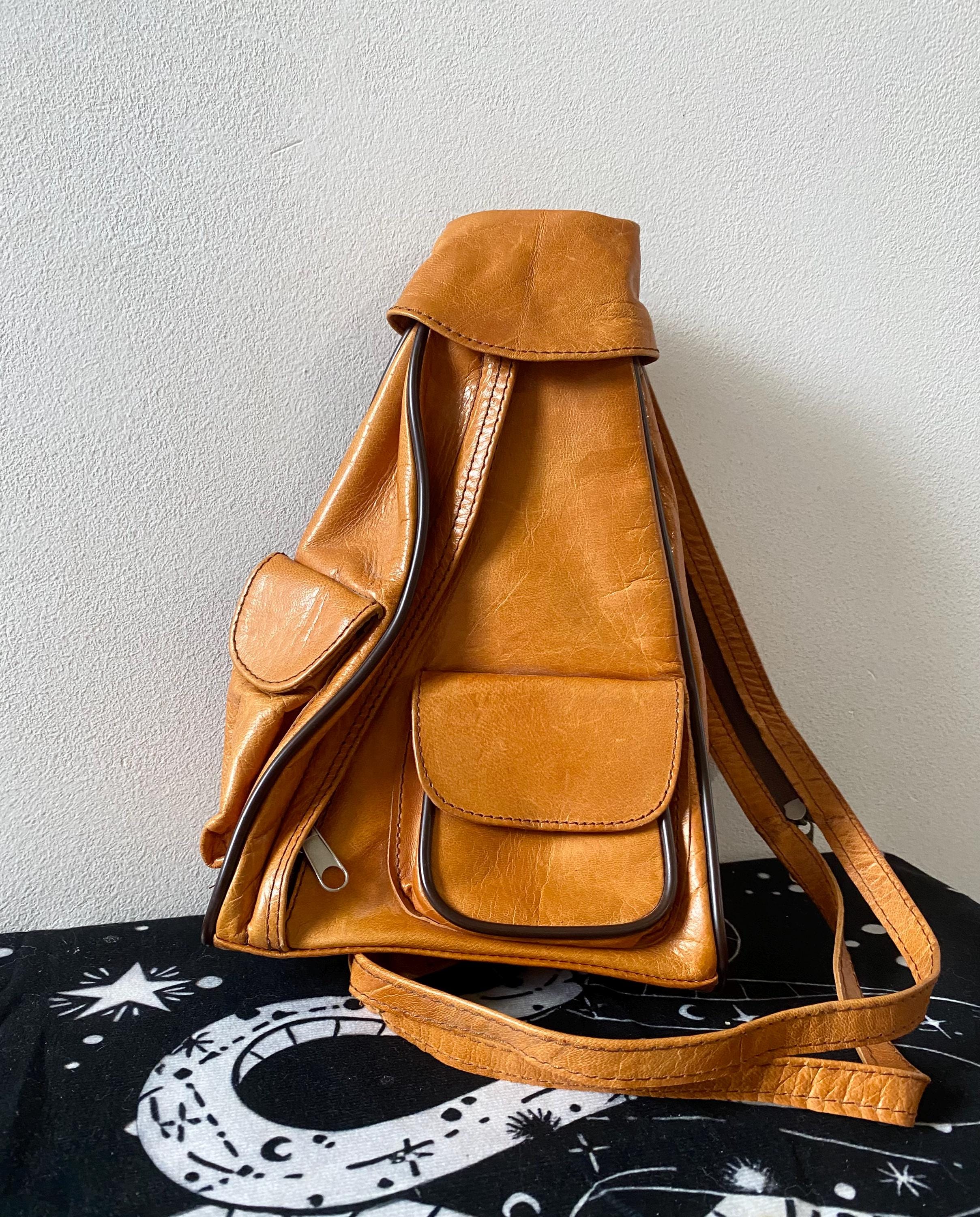 Vintage ILI New York Toronto Brown Leather Backpack Slouchy 