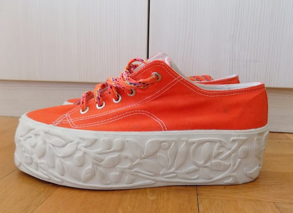 Vintage 90's Orange Grunge Platform Canvas Vegan Sneakers EU 40 41 US 9 Vintage 90's Orange Grunge Platform Canvas Vegan Sneakers EU 40 41 US 9