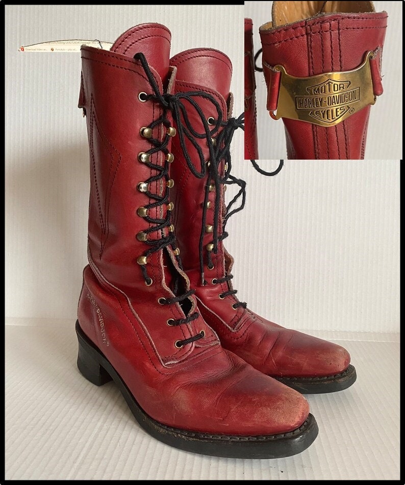 Vintage Harley Davidson Motorcycle Red Leather Boots - Etsy display picture 1