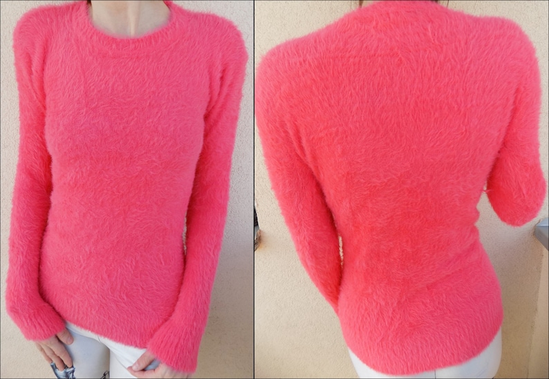 90/'s Neon Pink Fluffy Rave Sweater