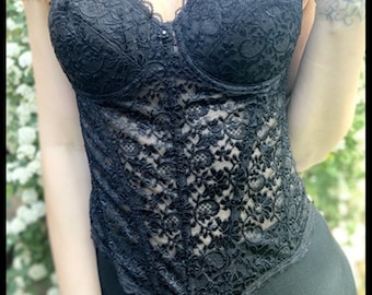 Vintage Y2K Black Floral Lace Corset