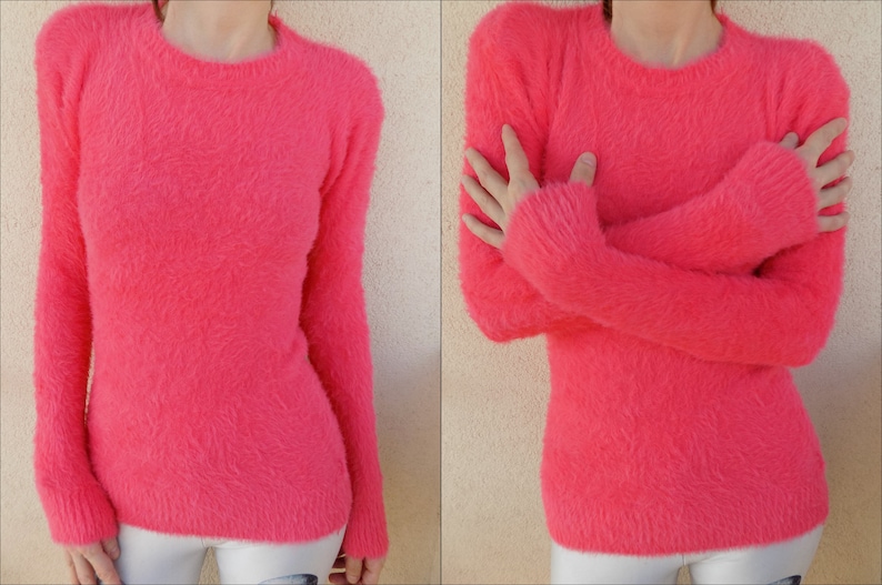 90/'s Neon Pink Fluffy Rave Sweater