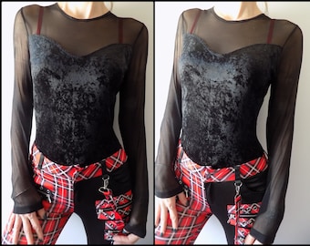 Vintage Y2K Goth Velvet Tulle Bodysuit