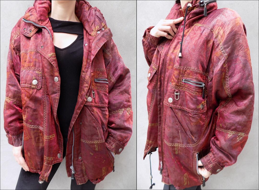 Vintage 90's Retro Metallic Red Burgundy Oversize Jacket Etsy