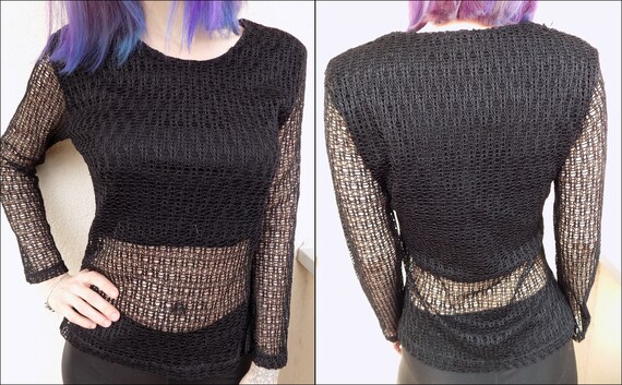 90's Goth Black Mesh Fishnet T-shirt