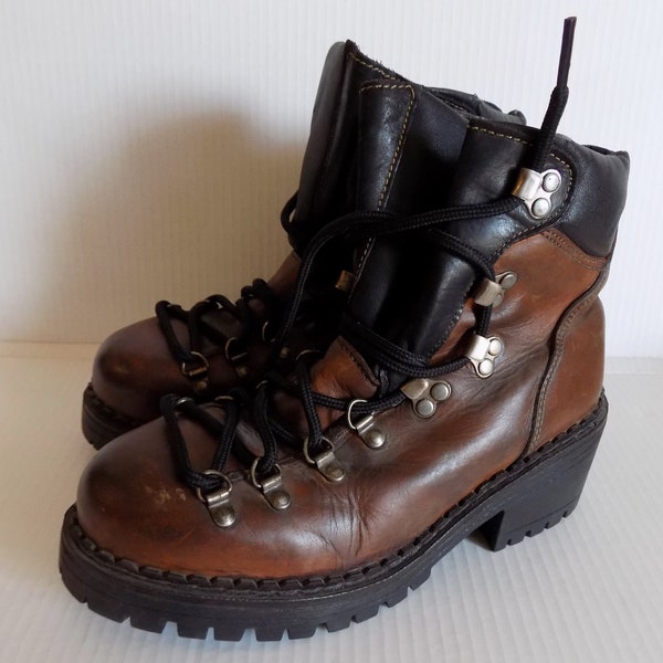 Vintage Brown Leather Platform Winter Boots