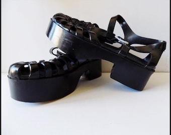 Vintage 90's Rubber Platform Sandals/Goth Grunge Platform Sandals EU 39 US 8