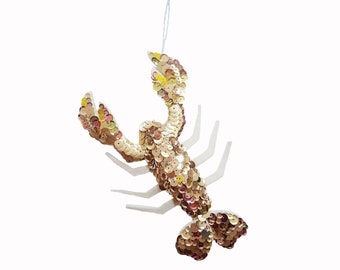 Luxury Heirloom Lorenzo The Golden Lobster Sequin Handmade Hanging Ornament MADE TO ORDER