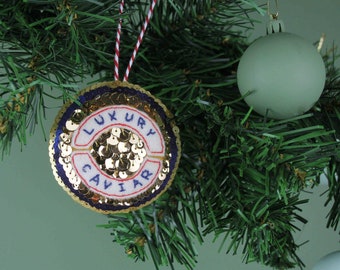 Luxury Luxury Caviar hand Embroidered Ornament. Made to Order