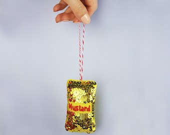 Marvellous Mustard Sequin Hand Embroidered Christmas Ornament