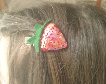 The Light Red Strawberry hand sequin hair clip